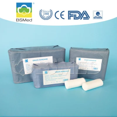 Atadura de rolo de gaze 100% algodão absorvente de consumíveis médicos para tratamento de feridas